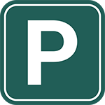 L'îcone place de parking avec un P blanc pour représenter les places disponibles devant l'immeuble du Vernon où est situé Stay in Isère.